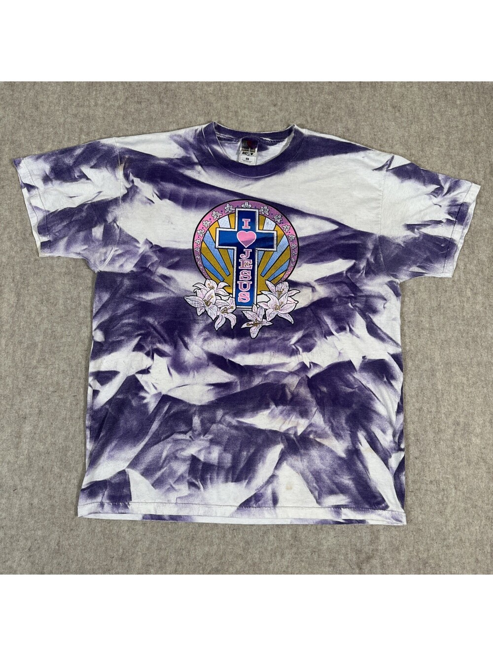Vtg Christian Jesus Shirt Large Tie Dye Love Jesus Short Sleeve Single Stitch